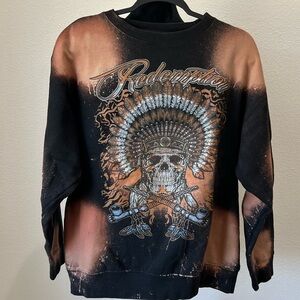 Men's Black and Orange Sweater Indian Skull size L